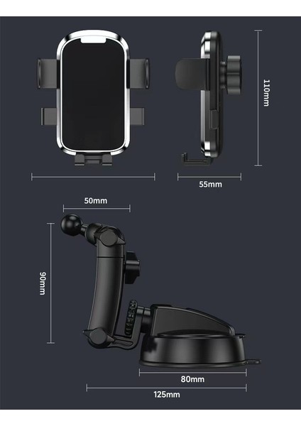 Torpido Üstü 360 Derece Dönebilen 25,5 cm Telefon Tutacağı Krom / SYTE200 modelleri