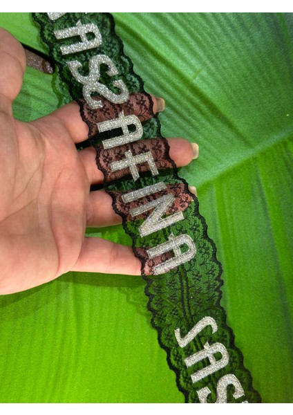 Gümüş Simli Yazılı Tül Şerit Dikiş Giyim Aksesuarı En 4 cm (1metre)