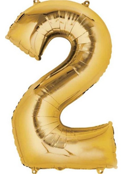 Party Folyo Balon 2 Rakamı Altın (Gold) Rengi 40 Inc 100 cm (1 Metre)