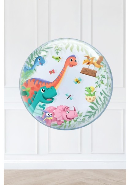 Dinazor Konsept Yuvarlak Folyo Balon Dinozor Doğum Günü Balonu 45CM