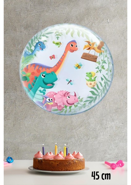 Dinazor Konsept Yuvarlak Folyo Balon Dinozor Doğum Günü Balonu 45CM modelleri