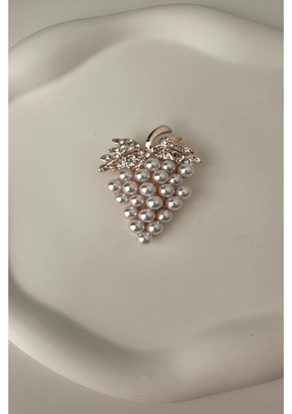 Incili Taşlı Üzüm Salkımı Broş (En:3cm Boy:5cm)