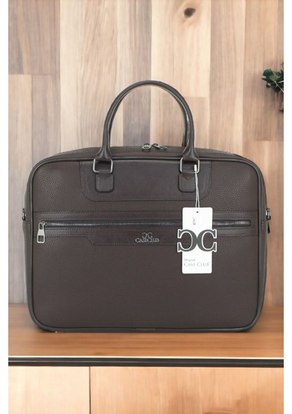 Case Club Unisex Deri Laptop Evrak Çantası 15,6 Inç Kahverengi