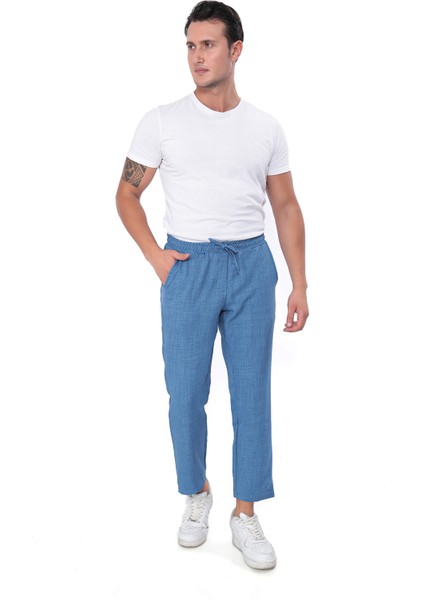 Ince Yazlık Erkek Yüksek Bel Rahat Salaş Pamuklu Slouchy Fit Basic Beli Lastikli Bilek Boy Pantolon