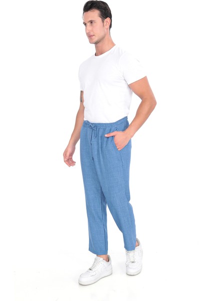 Ince Yazlık Erkek Yüksek Bel Rahat Salaş Pamuklu Slouchy Fit Basic Beli Lastikli Bilek Boy Pantolon