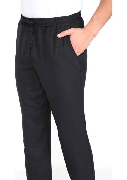 Ince Yazlık Erkek Yüksek Bel Rahat Salaş Pamuklu Slouchy Fit Basic Beli Lastikli Bilek Boy Pantolon modelleri