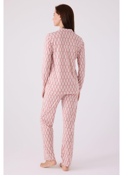 Kadın Retro Pembe Pijama Takım, Uzunkol Boydan Düğmeli ve Cepli Kadın Pijama Takım fiyatları