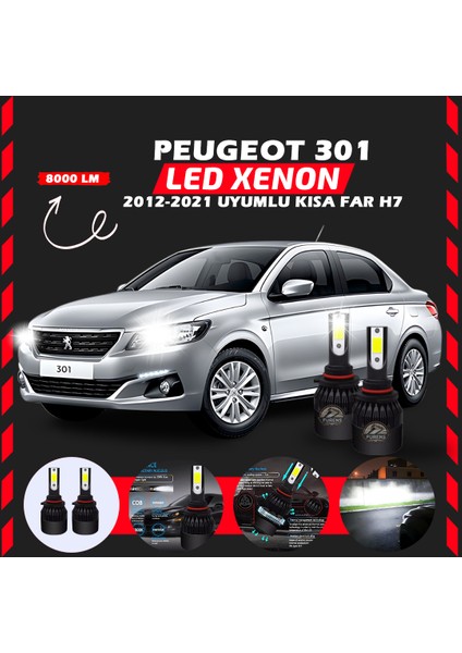 Peugeot 301 2012-2021 Kısa Far Uyumlu Şimşek Etkili LED Xenon Light Series H7