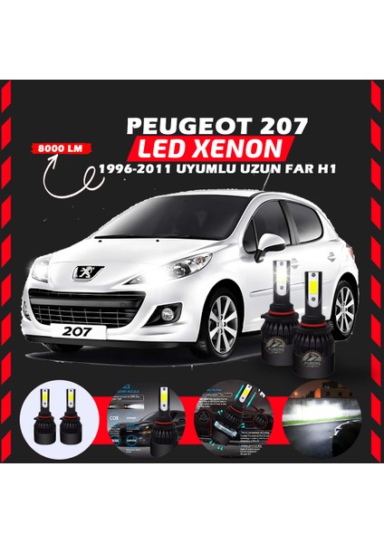 Peugeot 207 1996-2011 Uzun Far Uyumlu Şimşek Etkili LED Xenon Light Series H1