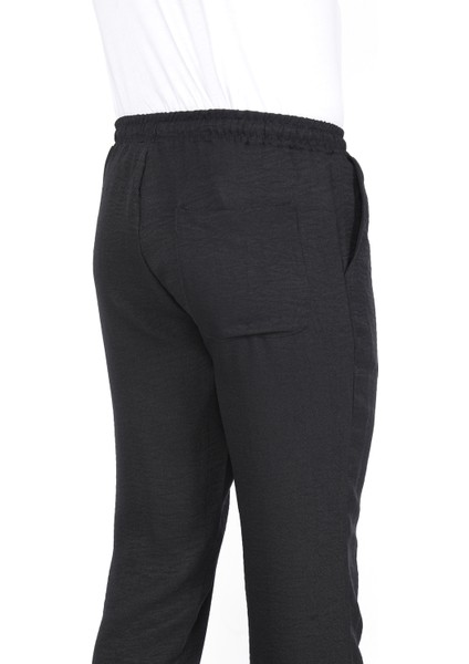 Ince Yazlık Erkek Yüksek Bel Rahat Salaş Pamuklu Slouchy Fit Basic Beli Lastikli Bilek Boy Pantolon