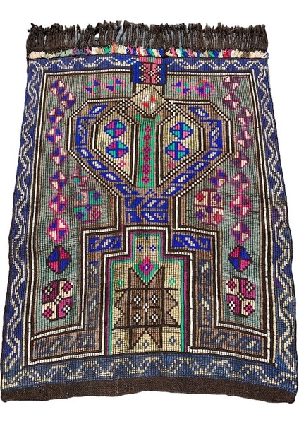 El Dokuma Sıfır Mut Kilimi 105X130 Renkli Kök Boya Kilim