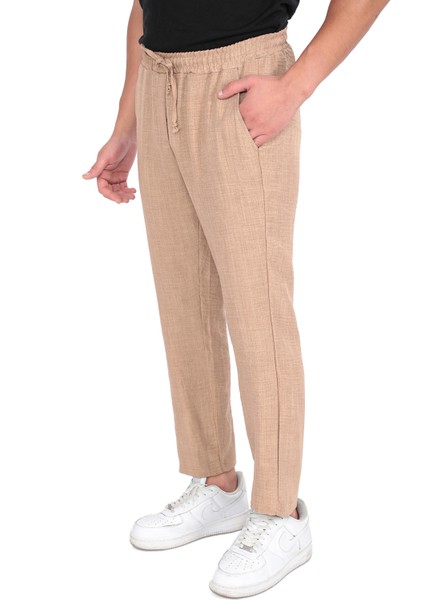 Ince Yazlık Erkek Yüksek Bel Rahat Salaş Pamuklu Slouchy Fit Basic Beli Lastikli Bilek Boy Pantolon fiyatları