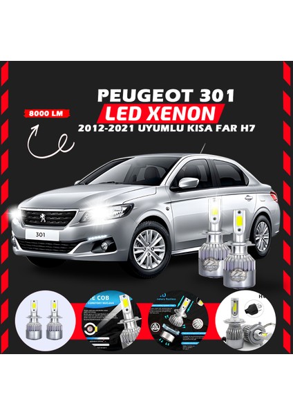 Peugeot 301 2012-2021 Kısa Far Uyumlu Şimşek Etkili LED Xenon Performance Series H7