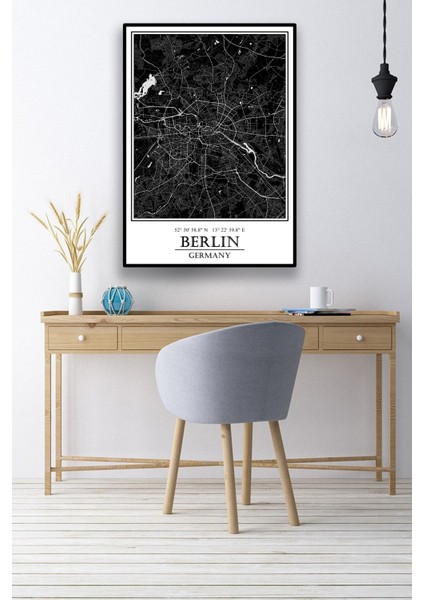 Hari Tasarım Berlin Şehir Haritası Çerçevesiz Poster-Harita Sanatı, Map Art Design