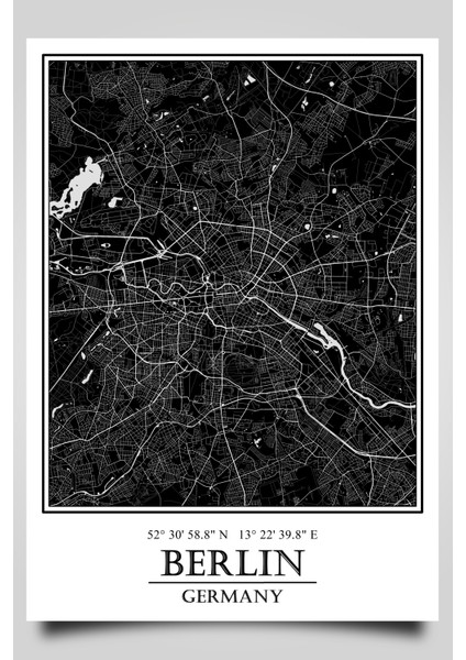 Berlin Şehir Haritası Çerçevesiz Poster-Harita Sanatı, Map Art Design