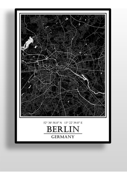 Berlin Şehir Haritası Çerçevesiz Poster-Harita Sanatı, Map Art Design fiyatları