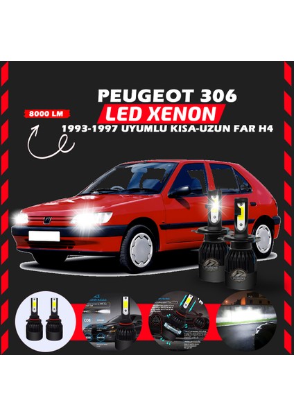 Peugeot 306 1993-1997 Uzun Kısa Far Uyumlu Şimşek Etkili LED Xenon Light Series H4