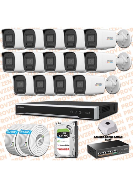 Hıkvısıon 14 Ip Güvenlik Kamerası Seti 4mp Colorvu Hibrit