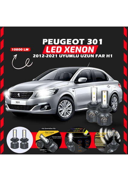 Peugeot 301 2012-2021 Uzun Far Uyumlu Şimşek Etkili LED Xenon Premium Series H1