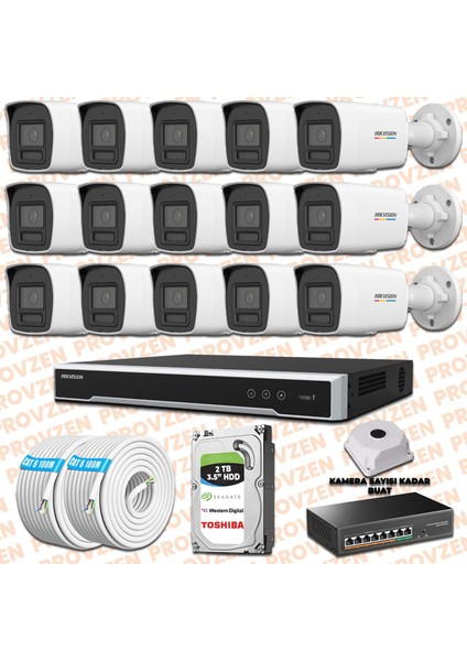 Hıkvısıon 15 Ip Güvenlik Kamerası Seti 4mp Colorvu Hibrit