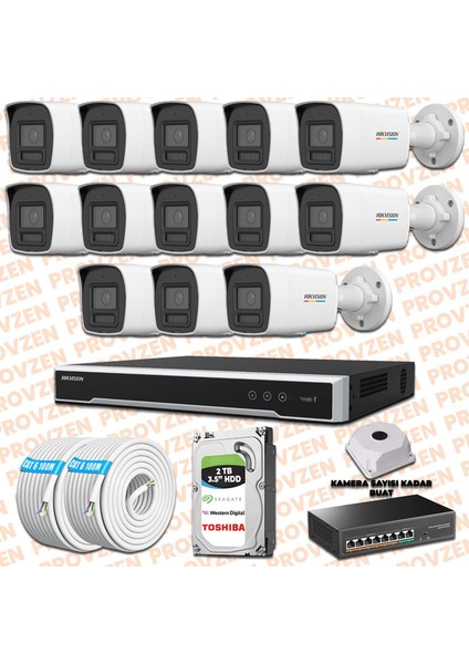 Hıkvısıon 13 Ip Güvenlik Kamerası Seti 4mp Colorvu Hibrit