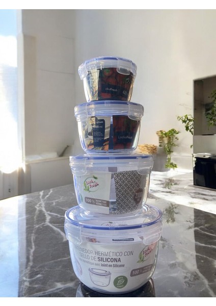 Plastik Yuvarlak Saklama Kabı Silikon Contalı 4lü Set Ürün