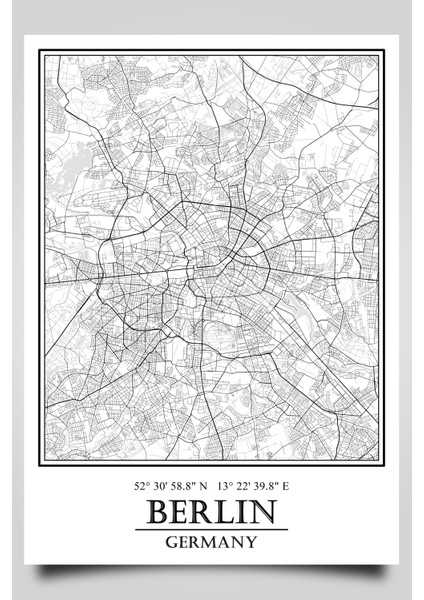 Berlin Şehir Haritası Çerçevesiz Poster-Harita Sanatı, Map Art Design