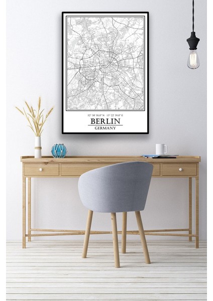 Berlin Şehir Haritası Çerçevesiz Poster-Harita Sanatı, Map Art Design modelleri