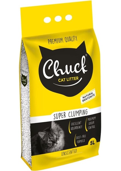 5 Litre Kokusuz Naturel Ince Taneli Bentonit Kedi Kumu - Chuck Topaklaşan Kedi Kumu 5 Lt