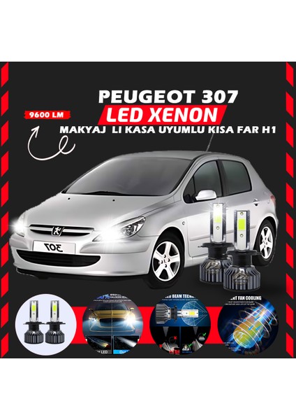 Peugeot 307 Makyajlı Kasa Kısa Far Uyumlu Şimşek Etkili LED Xenon Pro Series H1