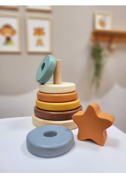 Yıldız Halka Kule Ahşap Oyuncak Dekor Montessori Oyuncak Eğitici Oyuncak fırsatları