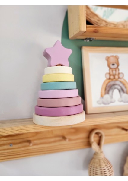 Yıldız Halka Kule Ahşap Oyuncak Dekor Montessori Oyuncak Eğitici Oyuncak modelleri
