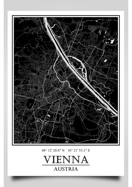 Viyana Şehir Haritası Çerçevesiz Poster-Harita Sanatı, Map Art Design