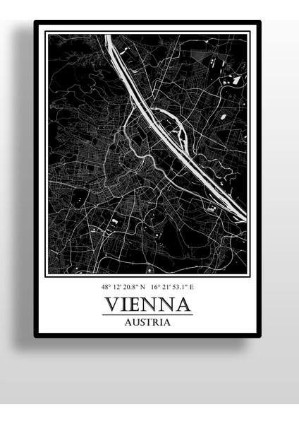 Viyana Şehir Haritası Çerçevesiz Poster-Harita Sanatı, Map Art Design fiyatları