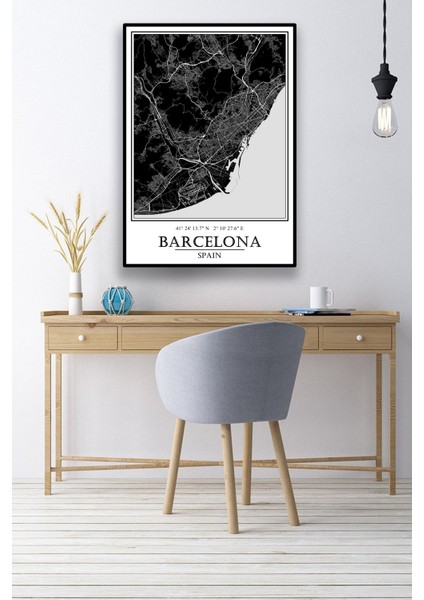 Barselona Şehir Haritası Çerçevesiz Poster-Harita Sanatı, Map Art Design modelleri