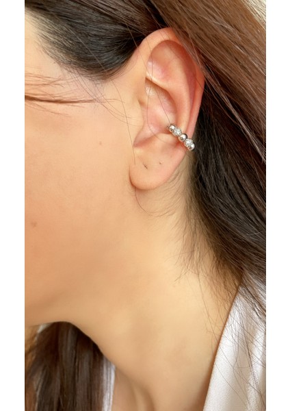 Kıkırdak Küpe Topcuk Halka Zirkon Taşlı Çelik Premium Earcuff Gri