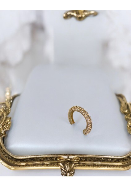 Kıkırdak Küpe Zirkon Taşlı Çelik Premium Tamtur Earcuff Gold