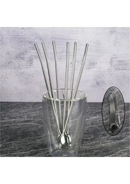 Jigger 2/4 cl + Kaşıklı Çelik Pipet 6lı + Fırça Kokteyl Karıştırıcı Kaşığı Bar Koktely Ölçeği