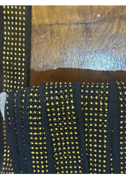 Lastikli Sarı Boncuklu Siyah File Şerit Dikiş Giyim Aksesuarı En 3 cm (1 Metre)