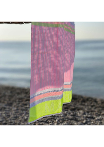 Pamuklu Çizgili Neon Pembe Peştamal Havlu 155X80 cm