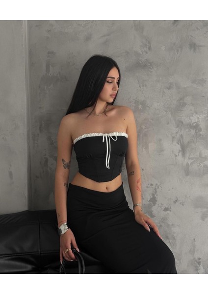 Lizaa Vintage Bağcık ve Korse Detay Crop