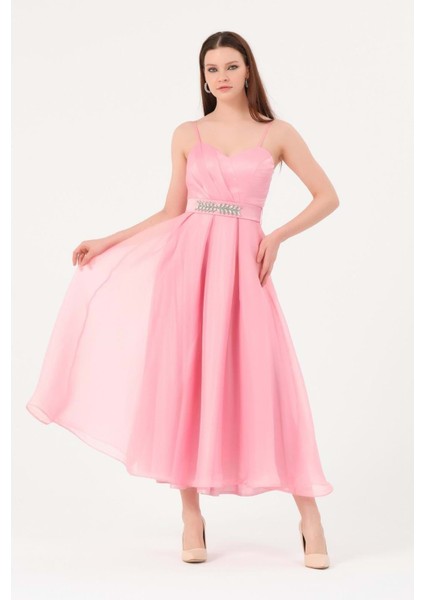 24Y1540 Elbise Abiye Midi Organize Simli Astarlı 24Y1540 Pembe 38