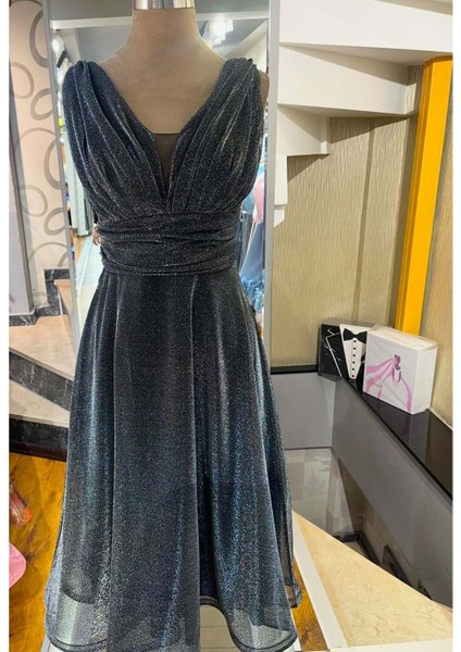 24Y1602 Elbise Abiye Simli Astarlı Midi 24Y1602 Siyah 42