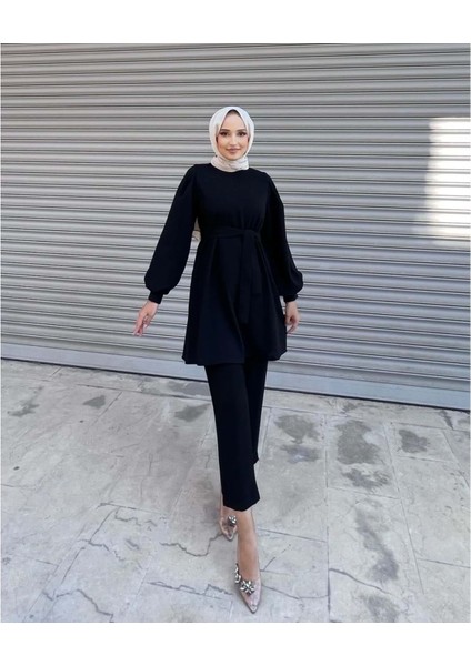 24K4228 Tunik Pantolon Takım Balon Kol - Rumella - 24K4228 - Siyah - 38