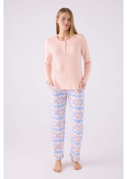 Kadın Somon Kışlık Termal Pijama Takım, Içi Şardonlu