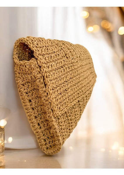 * Hasır El Yapımı Astarlı Clutch Çanta, Hasır Kağıt Ip Örgü Portföy Çanta, Plaj Çantası, Handmade