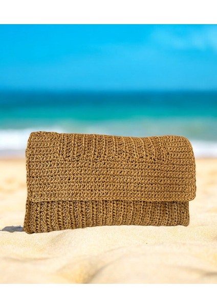 * Hasır El Yapımı Astarlı Clutch Çanta, Hasır Kağıt Ip Örgü Portföy Çanta, Plaj Çantası, Handmade