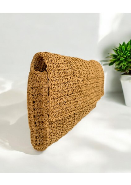 * Hasır El Yapımı Astarlı Clutch Çanta, Hasır Kağıt Ip Örgü Portföy Çanta, Plaj Çantası, Handmade