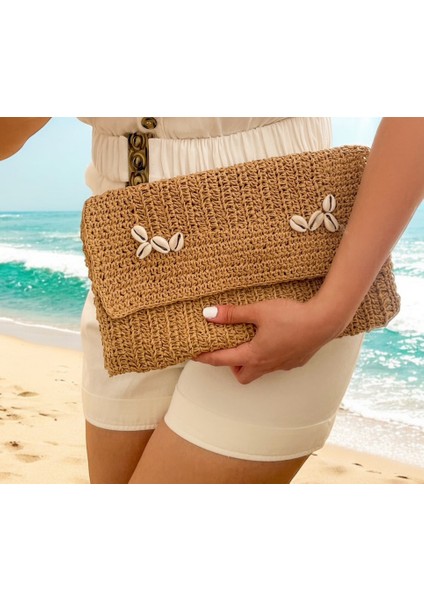 * Hasır El Yapımı Astarlı Clutch Çanta, Hasır Kağıt Ip Örgü Portföy Çanta, Plaj Çantası, Handmade