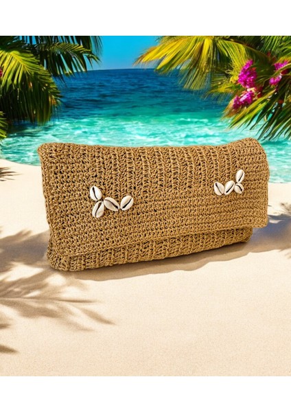 * Hasır El Yapımı Astarlı Clutch Çanta, Hasır Kağıt Ip Örgü Portföy Çanta, Plaj Çantası, Handmade